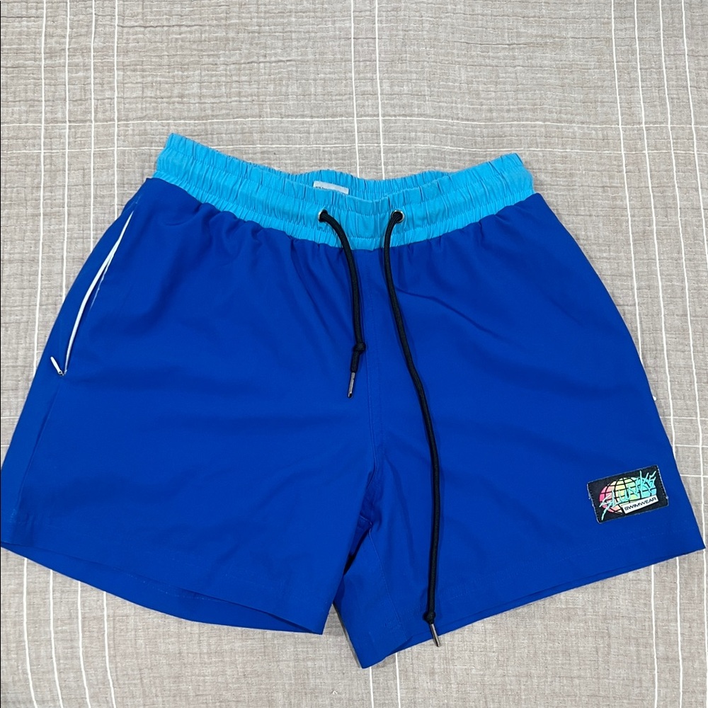 Slunks Blue Swim Shorts with Logo Patch